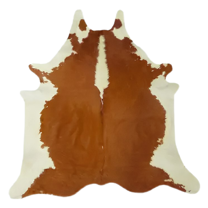 Hereford cowhide rug in rust red and white - authentic Brazilian cowhide from Mr. Cowhides